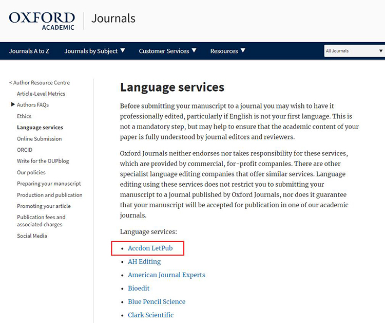 牛津大學出版社推薦作者使用LetPub語言編修服務